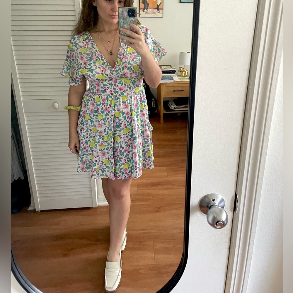 Lemon and purple print dress